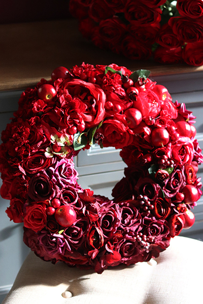 czerwono - bordowy wianek Czerwień, śr.43cm 