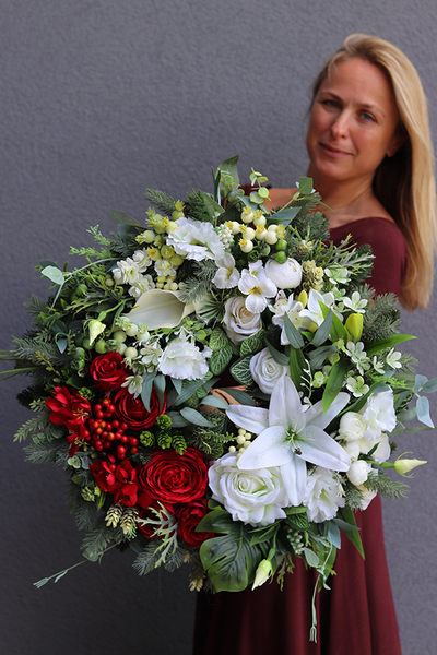 Biel i Czerwień, duży bogaty wianek, śr.60cm