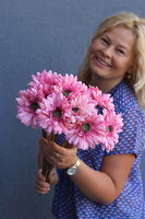 Gerbery Flamenco, bukiet różowych kwiatów, dł.51cm