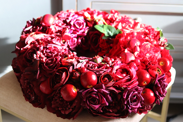 czerwono - bordowy wianek Czerwień, śr.43cm 