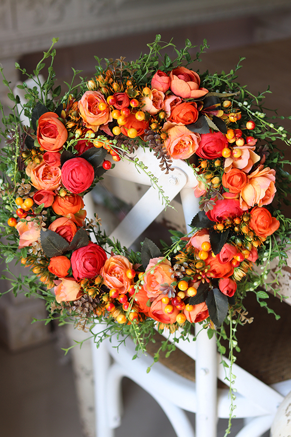 dekoracyjny wianek na drzwi, Orange Time, śr.35cm