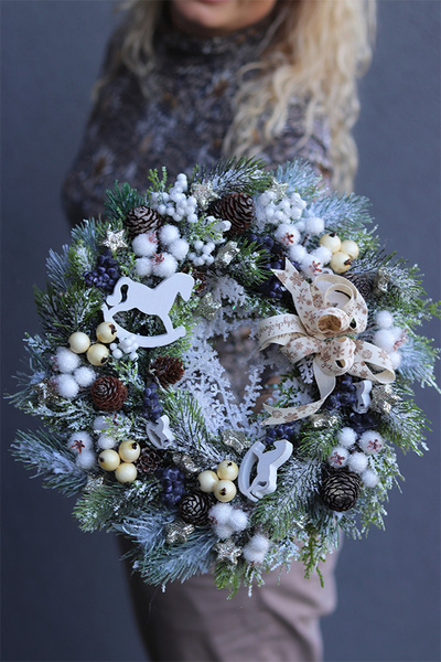 dekoracyjny wianek świąteczny, Zimowa Aura, śr.30 cm