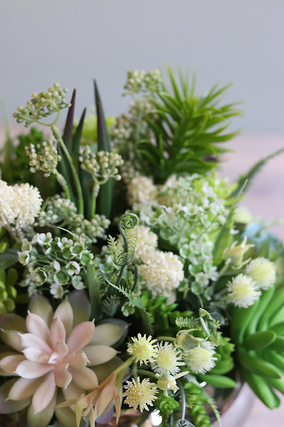 Atenea, kompozycja sukulenty w okrągłej lustrzanej donicy, wys.20cm