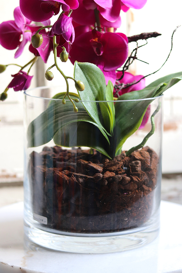 Ilumia Fuksja Glassier, sztuczny storczyk w szklanym naczyniu, wys.37cm 