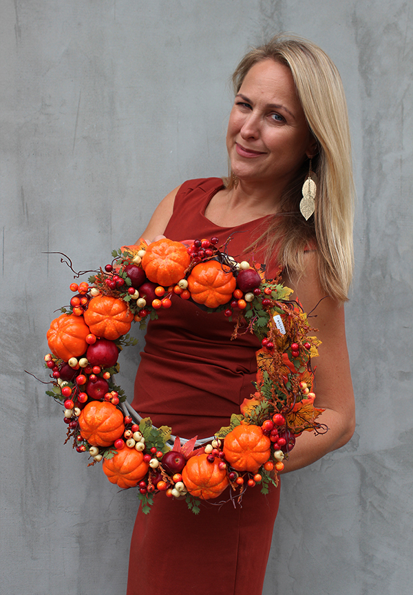 jesienny wianek na drzwi z Dyniami, śr.38cm
