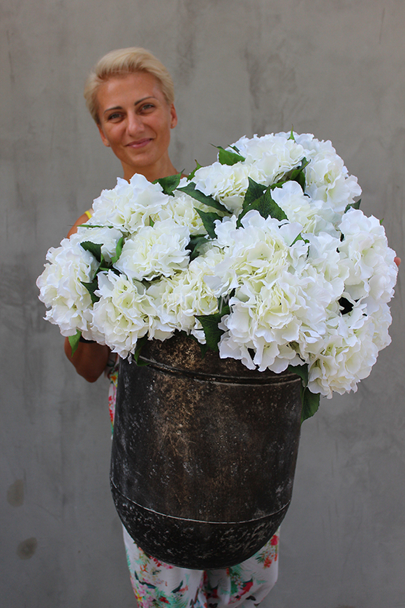 kompozycja kwiatowa Grigio biała hortensja XL, wys.70cm