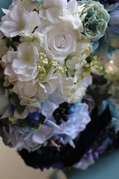 Blue Garden, bardzo bogaty wianek z hortensji, śr.48cm