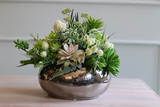 Atenea, kompozycja sukulenty w okrągłej lustrzanej donicy, wys.20cm