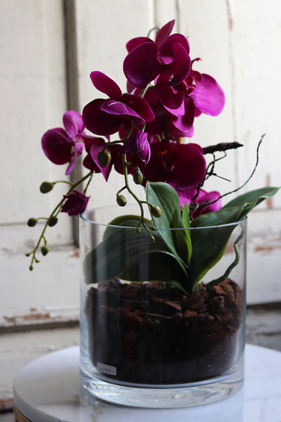 Ilumia Fuksja Glassier, sztuczny storczyk w szklanym naczyniu, wys.37cm 