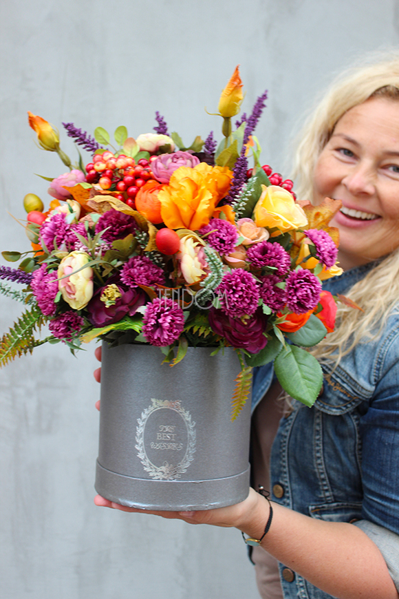Jesień, kompozycja kwiatowa / bukiet / Flowerbox,wys.36cm