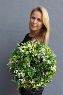 atrakcyjny zielony wianek dekoracyjny Leaves - Zioła 3, śr.38cm 