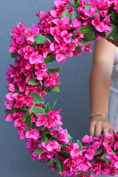 dekoracyjny różowy wianek, Bugenwilla Grecja, śr.57cm 