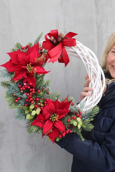 Gwiazda Betlejemska wianek stroik dekoracyjny, szer.40cm