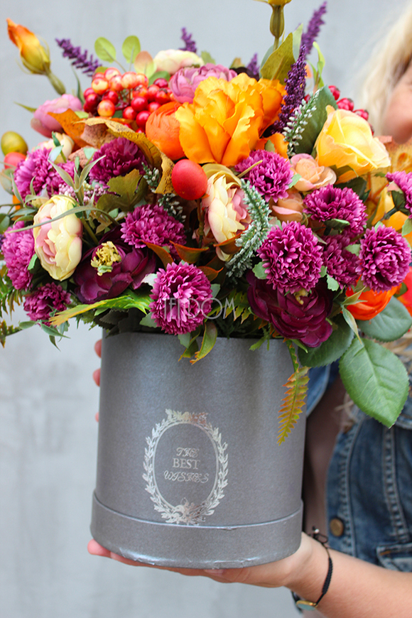 Jesień, kompozycja kwiatowa / bukiet / Flowerbox,wys.36cm