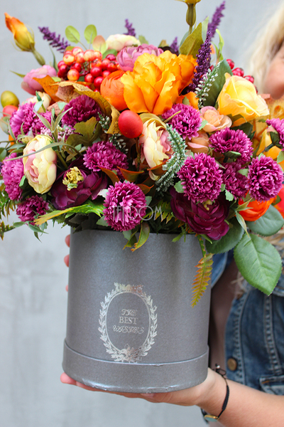 Jesień, kompozycja kwiatowa / bukiet / Flowerbox,wys.36cm