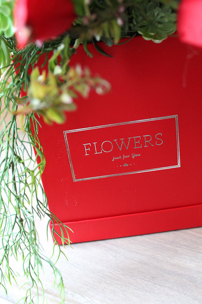 Czerwone Tulipany, kompozycja kwiatowa / bukiet / flowerbox, wys.34cm