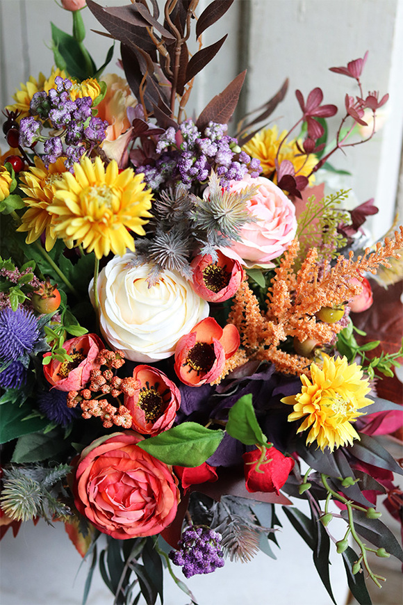 Jesienna Pogoda, kolorowy bukiet nagrobny, wys.54cm