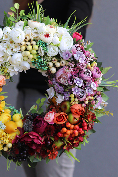 efektowny wianek, Jesienna Tęcza 2, śr.40cm   