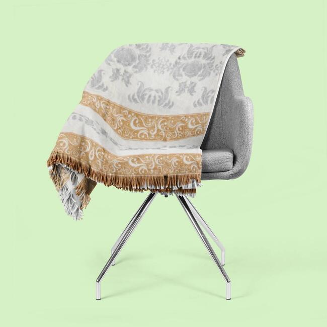 koc / narzuta dekoracyjna, beżowo - szara, Folk, wym.150x200cm