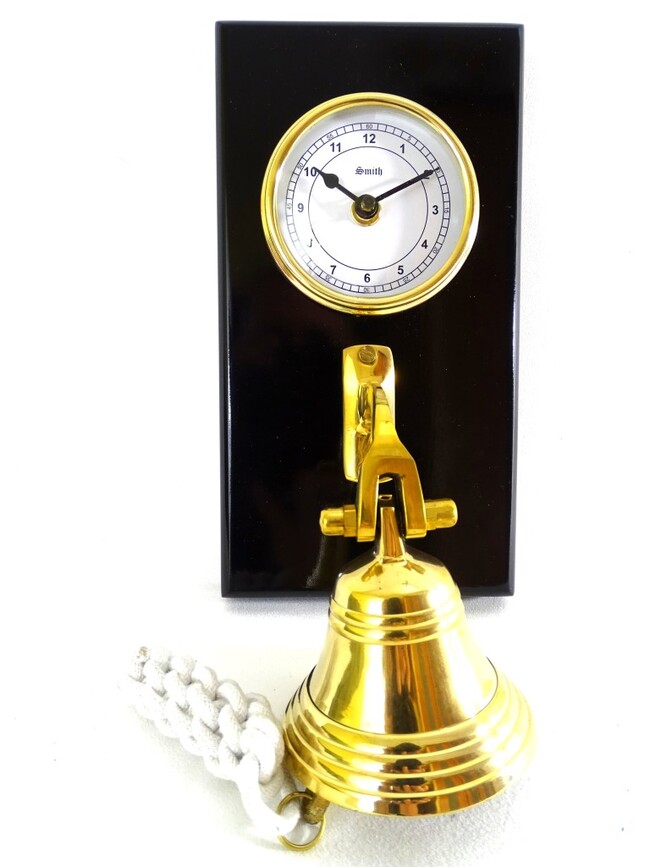 dzwonek mosiężny z zegarem na ścianę, Amerigo, wym.22x11.5x2.5cm