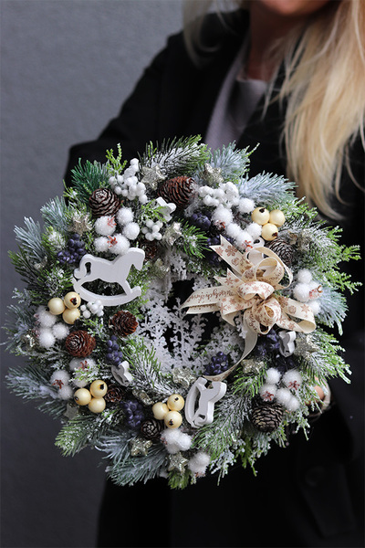 dekoracyjny wianek świąteczny, Zimowa Aura, śr.30cm