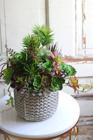 Boho Basket A, kompozycja sukulenty w donicy - koszu, wym.38x32cm