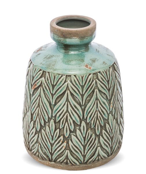 Dalmine II, ceramiczny wazon z motywem liści, wys. 24x17.5x17.5cm