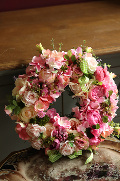 dekoracyjny wianek na drzwi Pink Rose2, śr.30cm