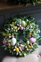 Pastele Wiosną, wielkanocny stroik na stół wianek do powieszenia, śr.32cm