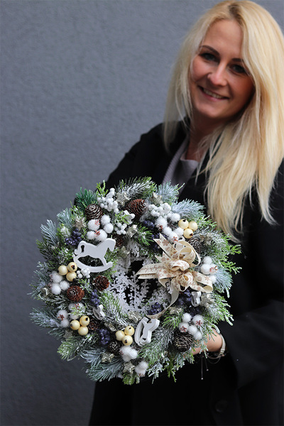 dekoracyjny wianek świąteczny, Zimowa Aura, śr.30cm