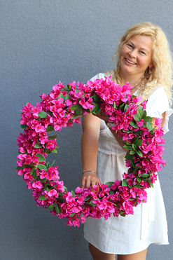 dekoracyjny różowy wianek, Bugenwilla Grecja, śr.57cm 