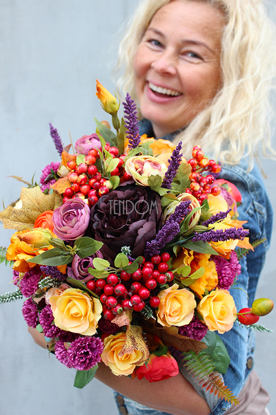 Jesień, kompozycja kwiatowa / bukiet / Flowerbox,wys.36cm