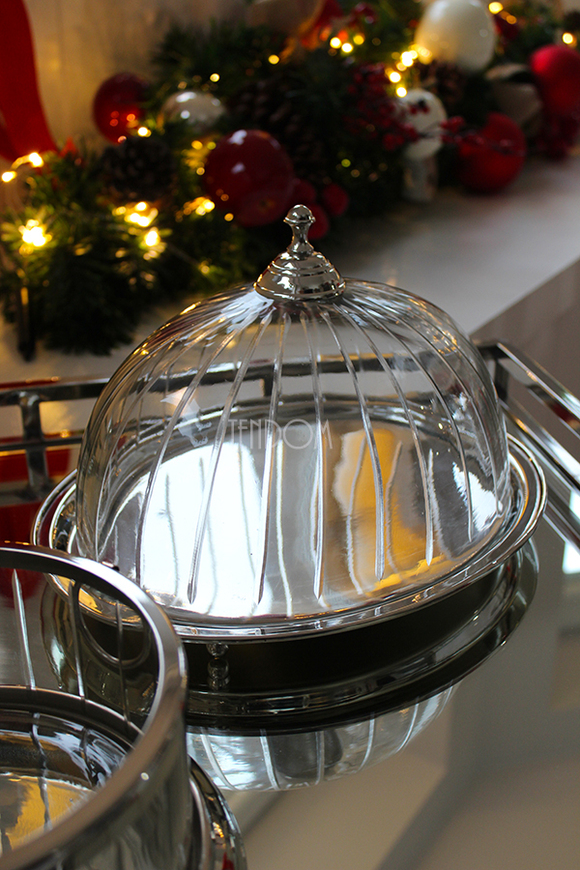 Glamour owalny talerz do serwowania z kloszem / patera, wym.20x30x24cm