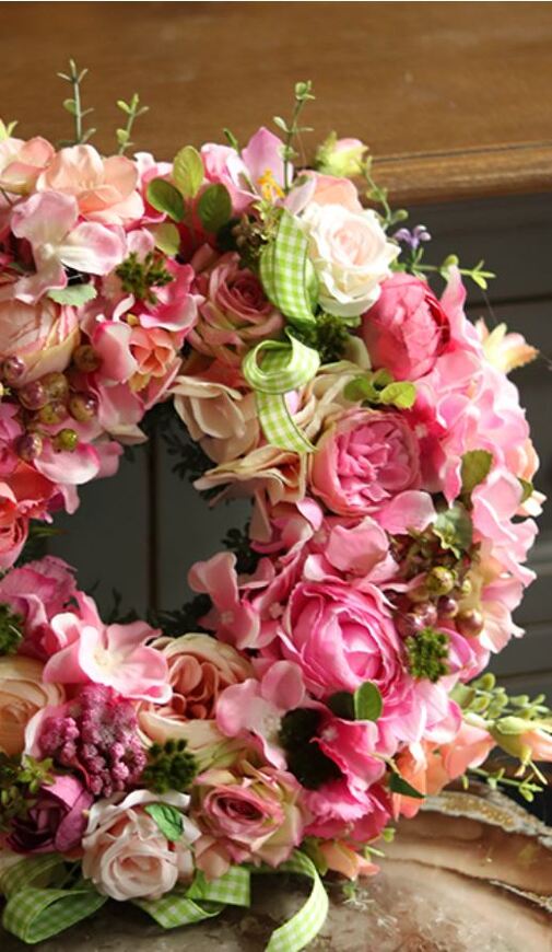 dekoracyjny wianek na drzwi Pink Rose2, śr.30cm