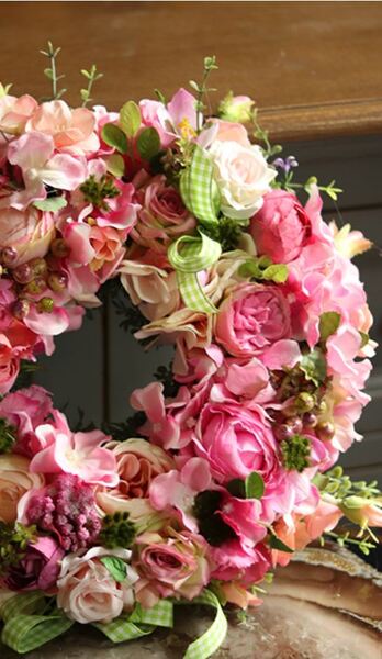 dekoracyjny wianek na drzwi Pink Rose2, śr.30cm