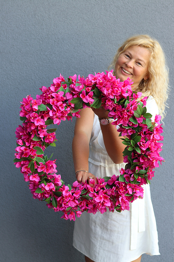 dekoracyjny różowy wianek, Bugenwilla Grecja, śr.57cm 