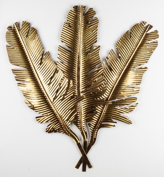 Feathers 3, złoty decor ścienny z piórami, wym.80x93cm