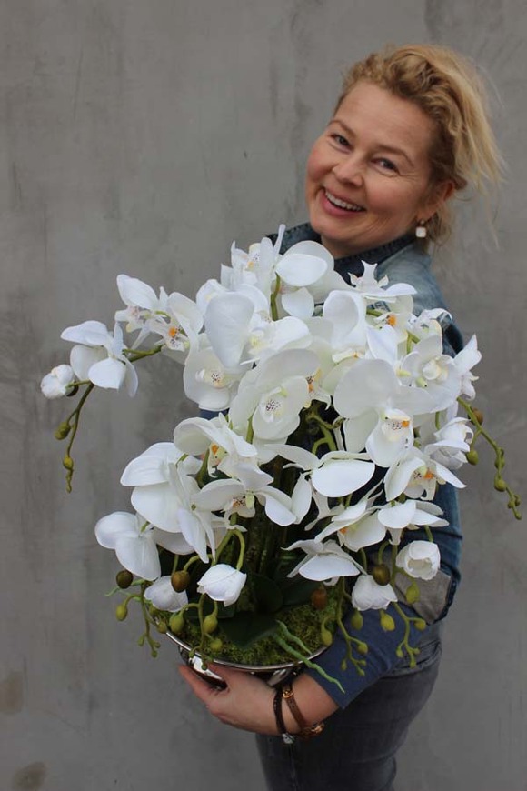 Cariba storczyk w ceramicznej paterze, wys.50cm