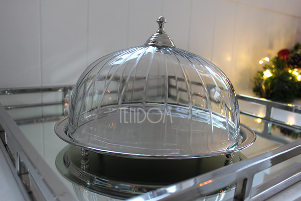 Glamour owalny talerz do serwowania z kloszem / patera, wym.20x30x24cm