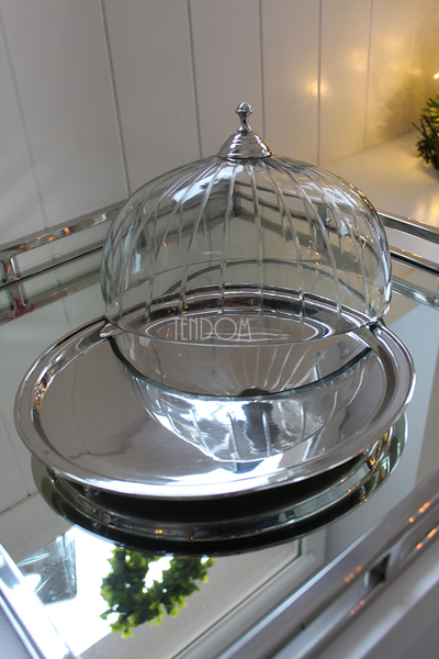 Glamour owalny talerz do serwowania z kloszem / patera, wym.20x30x24cm