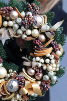 bardzo bogaty złoty wianek świąteczny, Złote Święta, śr.45cm 