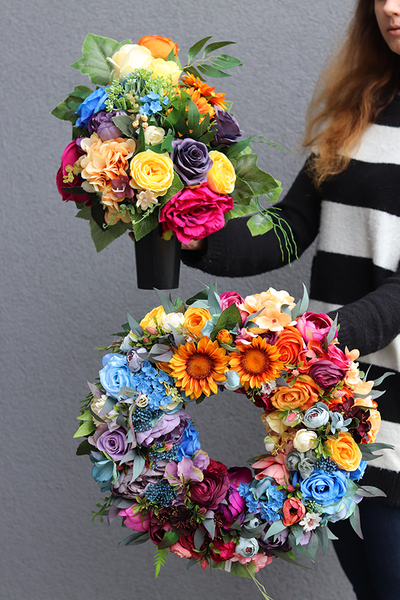 Kolorina, barwny bukiet nagrobny,wys.48cm