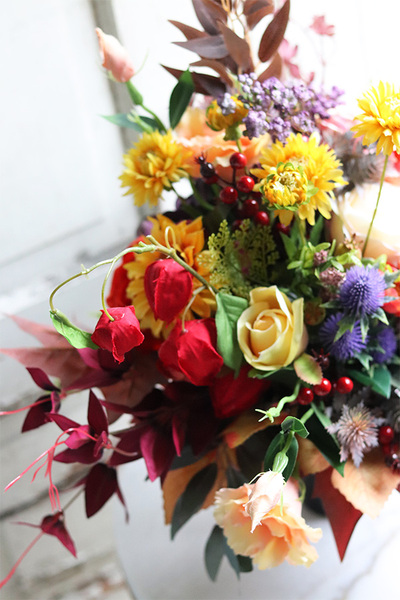 Jesienna Pogoda, kolorowy bukiet nagrobny, wys.54cm