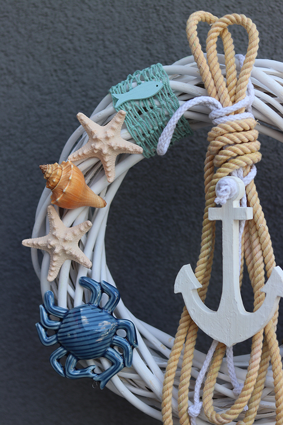 Kotwica & Krab, marynistyczny wianek do powieszenia na drzwiach, śr.38cm