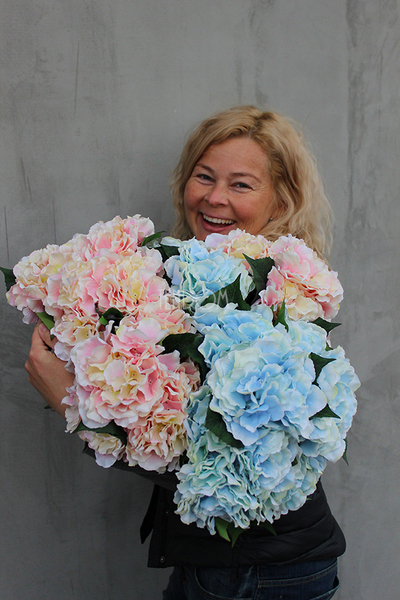 bukiet jasnoróżowych hortensji Samba 5szt. główek kwiatów, wys.46cm