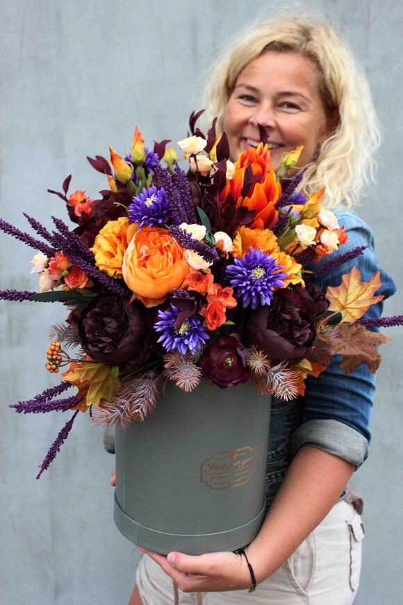 Autumn, jesienna kompozycja kwiatowa / bukiet / Flowerbox wys.52cm  