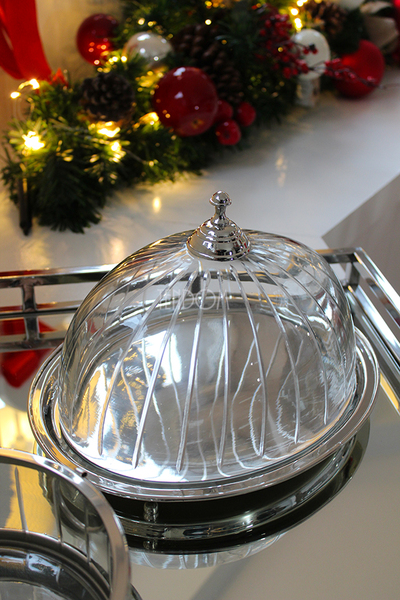 Glamour owalny talerz do serwowania z kloszem / patera, wym.20x30x24cm