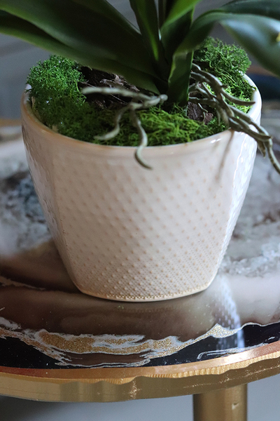 czerwony storczyk w ceramicznej donicy, Miedziany, wys.42cm