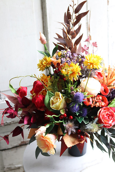 Jesienna Pogoda, kolorowy bukiet nagrobny, wys.54cm