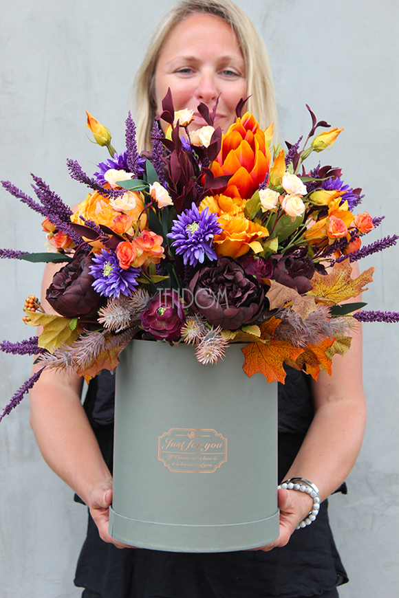 Autumn, jesienna kompozycja kwiatowa / bukiet / Flowerbox wys.52cm  